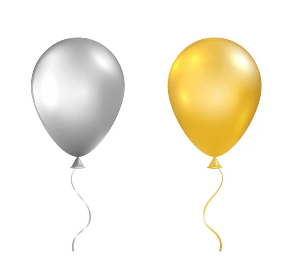 Zlatý balón. Stříbrný balón. Výročí oslavy party design. Helium zlatý balón 3d. Všechno nejlepší k narozeninám. Lesklá realistická hračka. Vánoční prapor. Den otevřených dveří. Vektorová ilustrace Royalty Free Stock Ilustrace