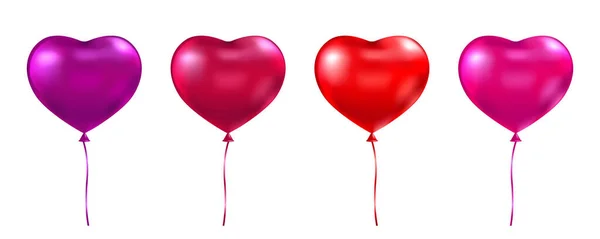 Conjunto de bolas de hélio 3d amor. Balão cardíaco. Balão de ar vermelho e rosa. Dia dos namorados fundo. Festa de aniversário. Feliz Aniversário elemento de design. Decoração de carnaval. Ilustração vetorial — Vetor de Stock