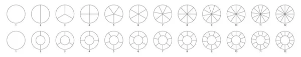Segment slice sign. Circle section graph line art. Pie chart icon. 2,3,4,5,6, 8,10 segment infographic. Wheel round diagram part. Five phase, six circular cycle. Geometric element. Vector illustration Vetor De Stock