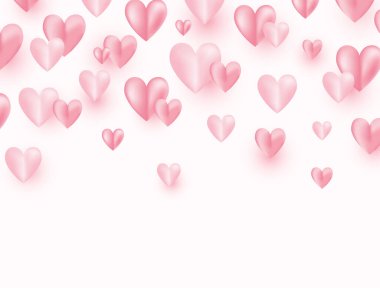 Pembe kalpler konfeti çerçevesi. Anneler Günü geçmişi. Doğum günü, düğün, kadınlar, Sevgililer Günü kutlamaları için romantik tasarım. Aşkın sembolü olan tebrik kartı. Tatlı gül. Vektör illüstrasyonu