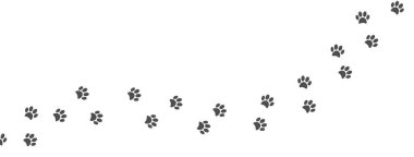 Kedi pençesi izi, köpek. Evcil hayvan ayak izi yürüyüşü. Hayvan ayak izleri. Adım siluet simgesi. Evcil hayvan dükkanı sembolü. Ses perdesi şeklinde. Uzun afişte Pawprint. Yavru köpek izi. Vektör illüstrasyonu