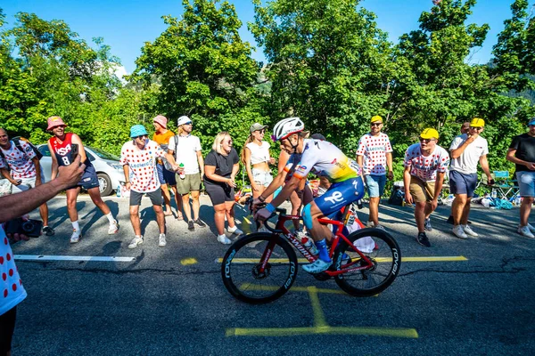Cycling Fans Lining Route Alpe Huez 2022 Edition Tour France — 스톡 사진