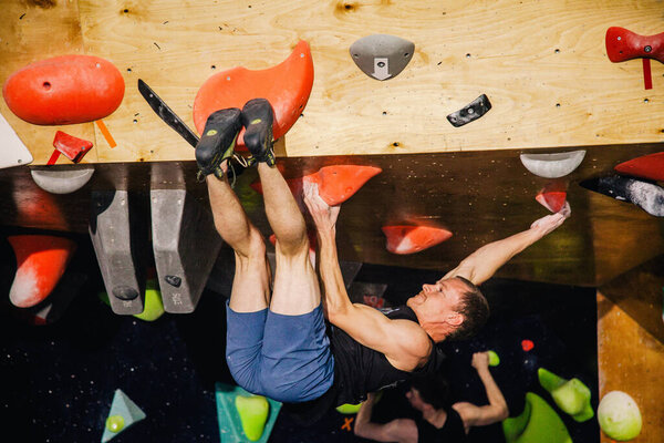 Ukraine. Kiev. 24.09.2022 competitions in climbing, bouldering. climbing gym "Space". High quality photo