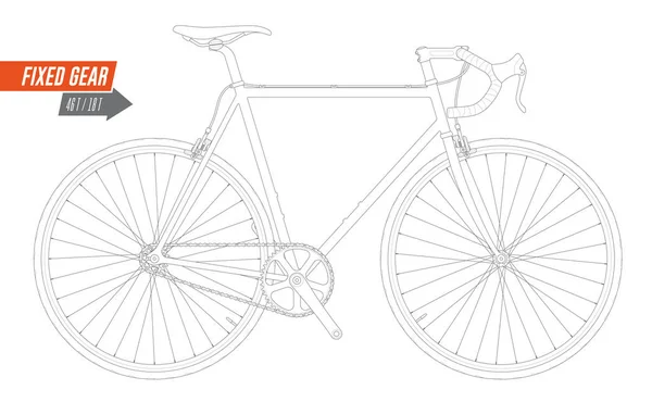 Černý Vektorový Bicykl Pevná Výstroj Jednu Rychlost Izolováno Bílém Pozadí — Stockový vektor