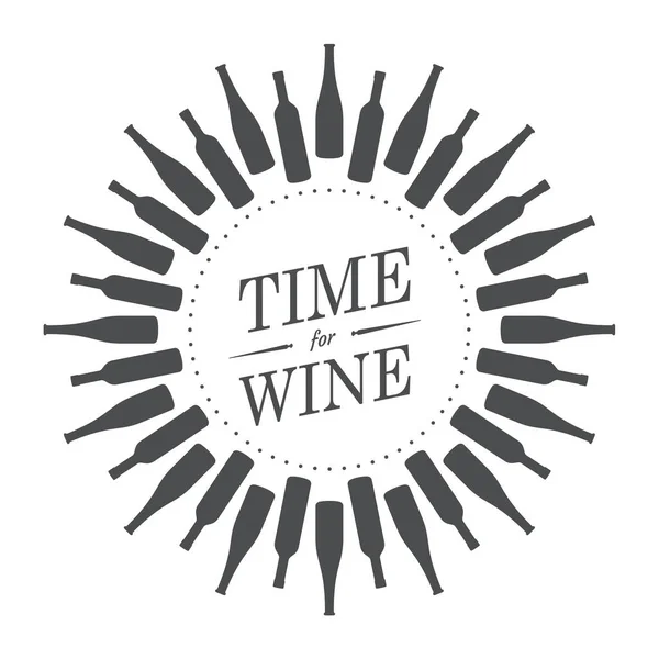 Vector Emblema Círculo Negro Compuesto Botellas Vino Con Texto Tiempo — Archivo Imágenes Vectoriales