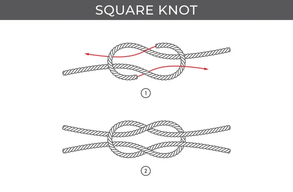 Vector Simple Instructions Tying Square Knot Three Steps Isolated White — Stock Vector