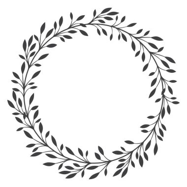 Siyah taç yapraklarından oluşan vektör sanat çemberi. Beyaz arkaplanda izole.