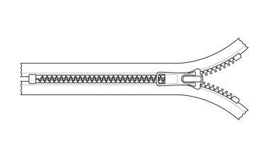 Vector siyah hattı açık fermuar. Beyaz arkaplanda izole