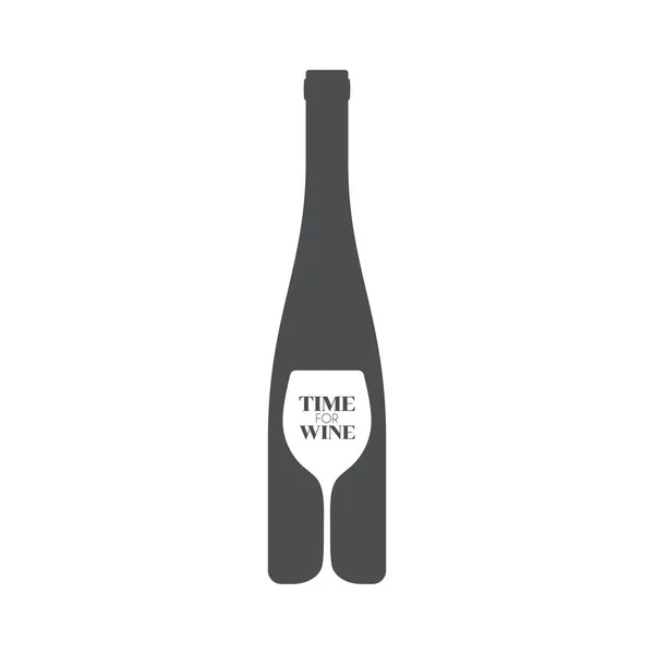 Logo Vectoriel Noir Silhouette Une Bouteille Vin Intérieur Est Verre — Image vectorielle
