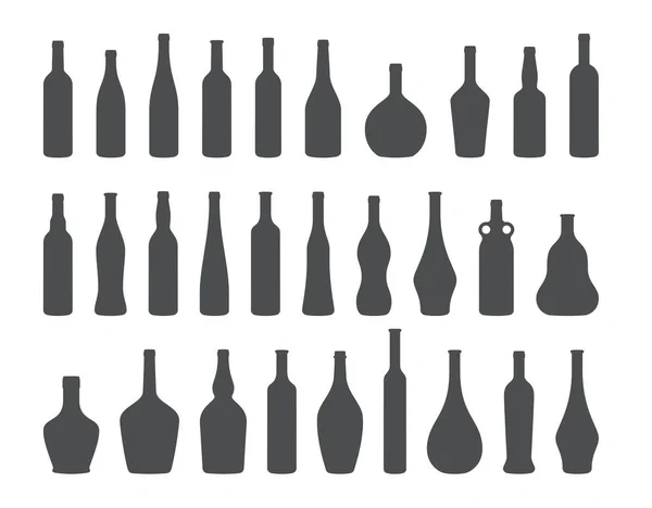 Vector Negro Siluetas Botella Vino Aislado Sobre Fondo Blanco — Archivo Imágenes Vectoriales