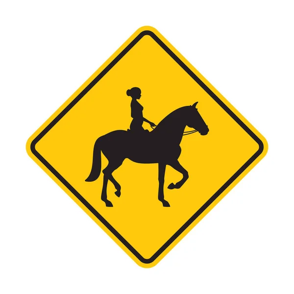 馬に乗って女性の黒いシルエットとベクトル道路標識 白地に隔離された — ストックベクタ