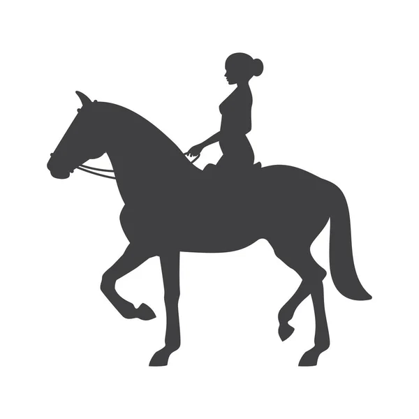 Vector Black Silhouette Woman Riding Horse Isolated White Background — Stock Vector