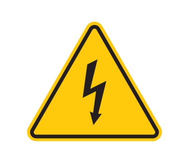 Vektör sarı üçgen işareti - siyah siluet sembolü yüksek voltaj. Beyaz arkaplanda izole.