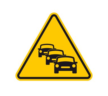 Vektör sarı üçgen işareti - siyah siluet araba sütunu. Beyaz arkaplanda izole.