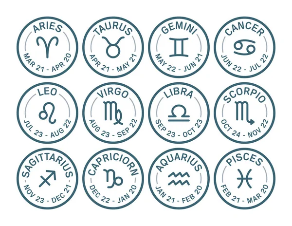 Vector Line Zodiac Circles Horoscope Icons Isolated White Background — Stock Vector