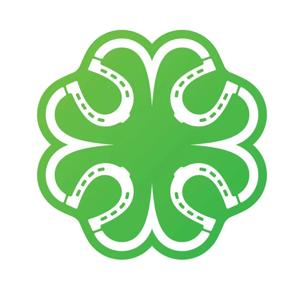 Векторно Зеленый Символ Удачи Четырехлистный Клевер Cloverleaf Подковы Изолированный Белом — стоковый вектор