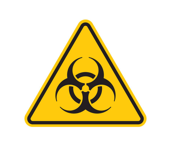 Векторно-жёлтый треугольник - знак биологической опасности. Изолированный на белом фоне.