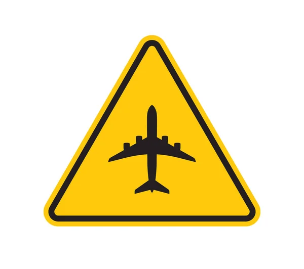 Wektor Żółty Znak Trójkąta Czarny Symbol Sylwetki Samolotu Izolacja Białym — Wektor stockowy