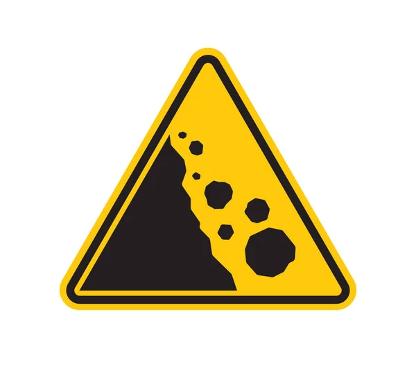 Векторний Жовтий Знак Трикутника Чорний Силует Зсув Скелясті Падіння Небезпека — стоковий вектор