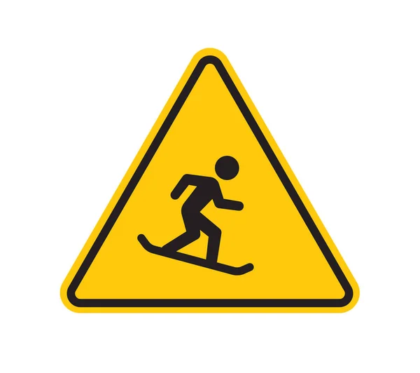 矢量黄色三角形标志 一个骑在雪板上的黑色人物形象的轮廓 因白人背景而被隔离 — 图库矢量图片
