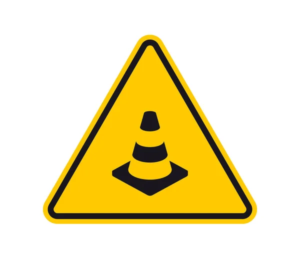 ベクトル黄色の三角形の記号 黒のシルエット交通コーン 白地に隔離された — ストックベクタ