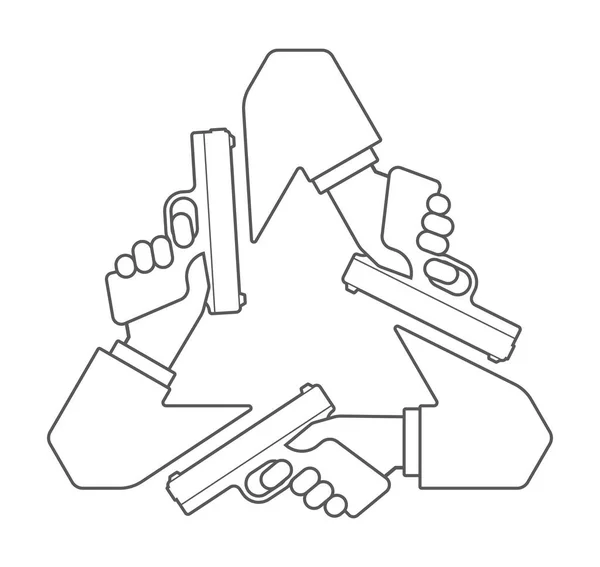 Linha Vetores Triângulo Reciclagem Símbolo Mãos Segurando Uma Arma Isolado —  Vetores de Stock