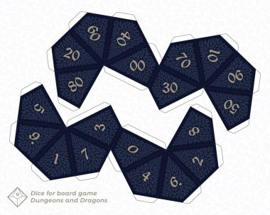 Vector paper cut model of 10 sided dice for board games. White background. clipart