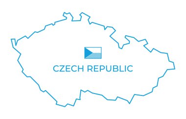 Çek Cumhuriyeti 'nin tek renkli çizgi bayrağı olan basit mavi çizgi haritasını yönlendir. Beyaz arkaplanda izole.