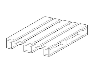 Klasik endüstriyel Euro paletleri olan 800x1200 mm 'lik vektör hatları. Beyaz arkaplanda izole. 
