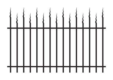 Mızraklı klasik siyah demir çit. Beyaz arkaplanda izole.
