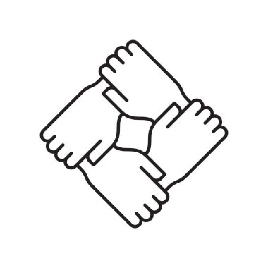 Birleşmiş ellerin siyah vektör çizgisi sembolü. Beyaz arkaplanda izole.