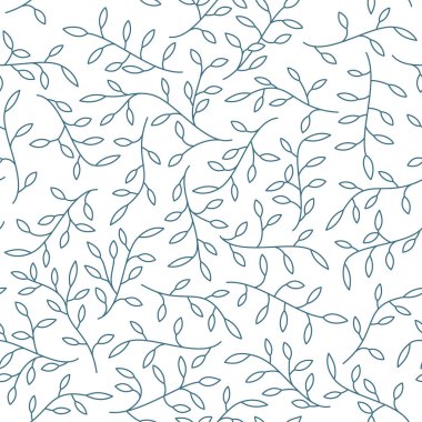 Yapraklı doğal dalların vektörsüz çizgi dokusu. Beyaz arkaplanda izole.