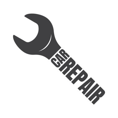 Vektör sembolü araba tamiri. Mesajla İngiliz anahtarı. Beyaz arkaplanda izole.