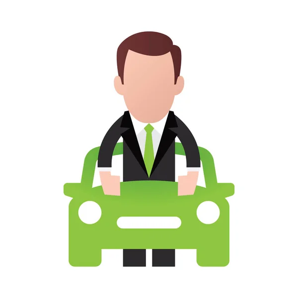 Vektor Symbol För Man Som Håller Grön Skylt Form Bil — Stock vektor