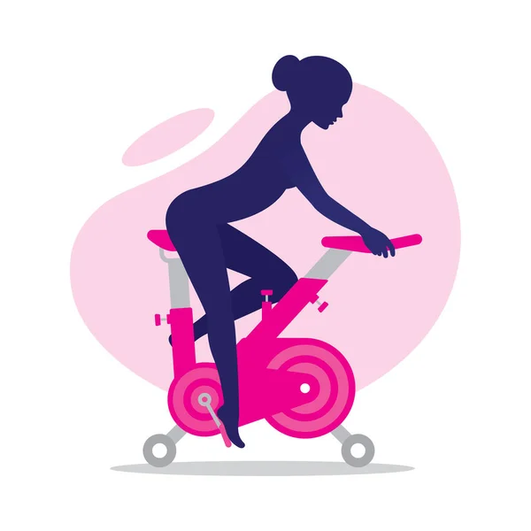 Vector Girl Playing Sport Cardio Equipment Bike Isolated White Background — Stock Vector