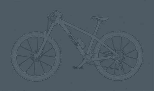 Vector Mountain Bike Linienkunst Bild Mit Vielen Details Blauer Hintergrund — Stockvektor