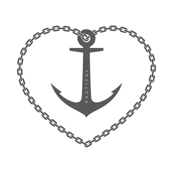 Vector Nautical Anchor Wrapped Heart Shaped Chain Isolated White Background — Stock Vector
