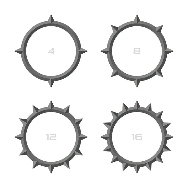 Conjunto Vectorial Círculos Con Espinas Plantilla Aislado Sobre Fondo Blanco — Archivo Imágenes Vectoriales