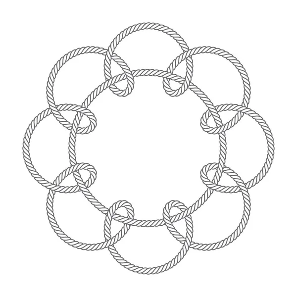 Διάνυσμα Μαύρο Στριμμένο Σχοινί Κύκλους Απομονωμένα Λευκό Φόντο — Διανυσματικό Αρχείο