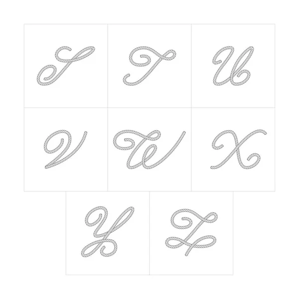 由绳子组成的矢量字母表字符 字符S至Z因白人背景而被隔离 — 图库矢量图片
