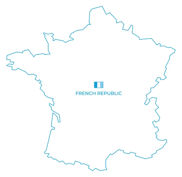 Carte Vectorielle Simple Ligne Bleue France Avec Drapeau Monochrome Isolé — Image vectorielle