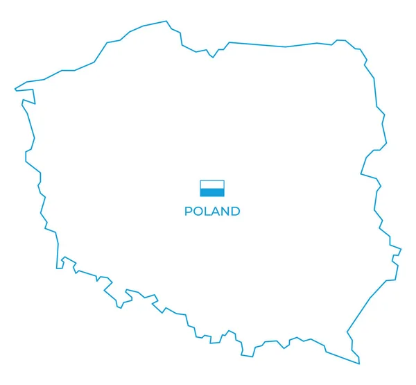 Vector Simple Mapa Línea Azul Polonia Con Bandera Línea Monocromática — Archivo Imágenes Vectoriales