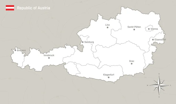 Vektor Einfache Linienkarte Der Republik Österreich Mit Markierten Regionen — Stockvektor