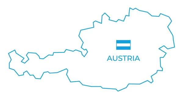 Vettore Semplice Mappa Della Linea Blu Dell Austria Con Bandiera — Vettoriale Stock