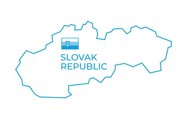 Векторна Проста Синя Лінія Мапи Словацької Республіки Монохромним Лінійним Прапором — стоковий вектор
