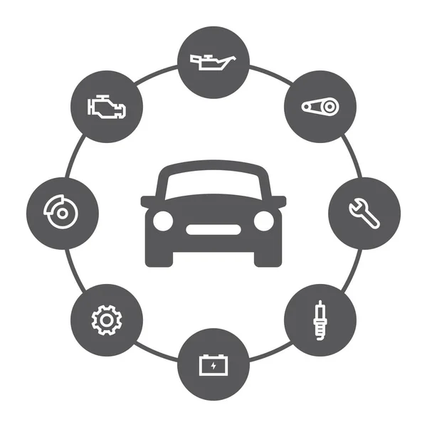 Διάνυσμα Infographics Επισκευής Αυτοκινήτων Εικονίδια Κυκλικού Σφάλματος Απομονωμένα Λευκό Φόντο — Διανυσματικό Αρχείο