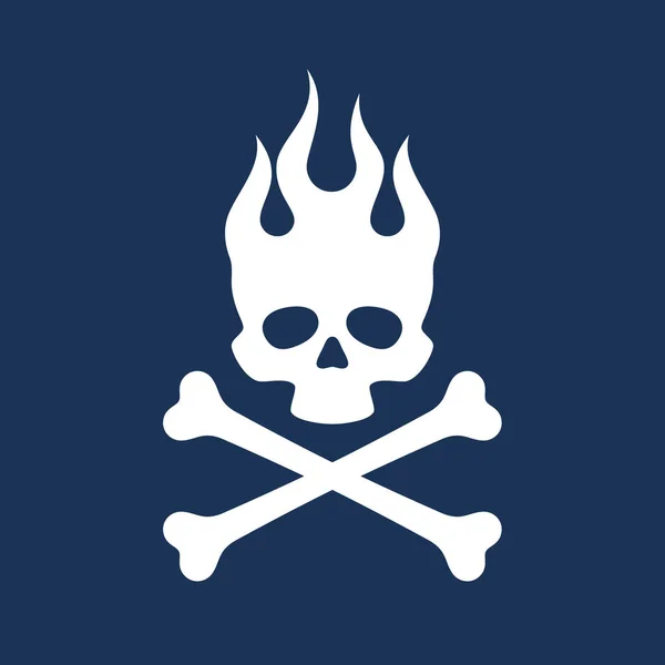 Διάνυσμα Λευκό Πειρατικό Σύμβολο Κάψιμο Κρανίο Σταυρωτά Οστά Σκούρο Μπλε — Διανυσματικό Αρχείο