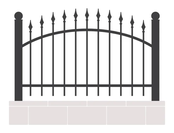 Vintage Mauer Mit Schwarzem Eisenzaun Mit Speerspitzen Isoliert Auf Weißem — Stockvektor