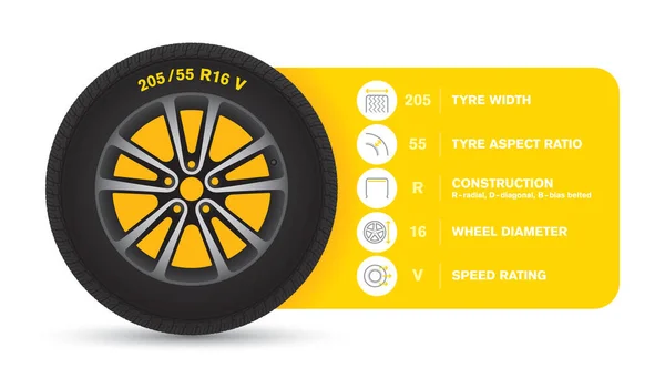 Vector Infografik Autoreifengröße Isoliert Auf Weißem Hintergrund — Stockvektor