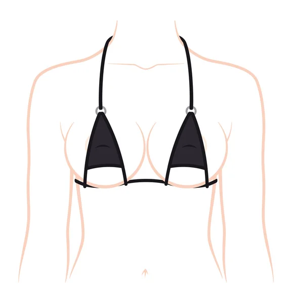 Siyah Açık Bikinili Kadın Gövdesi Beyaz Arkaplanda Izole — Stok Vektör